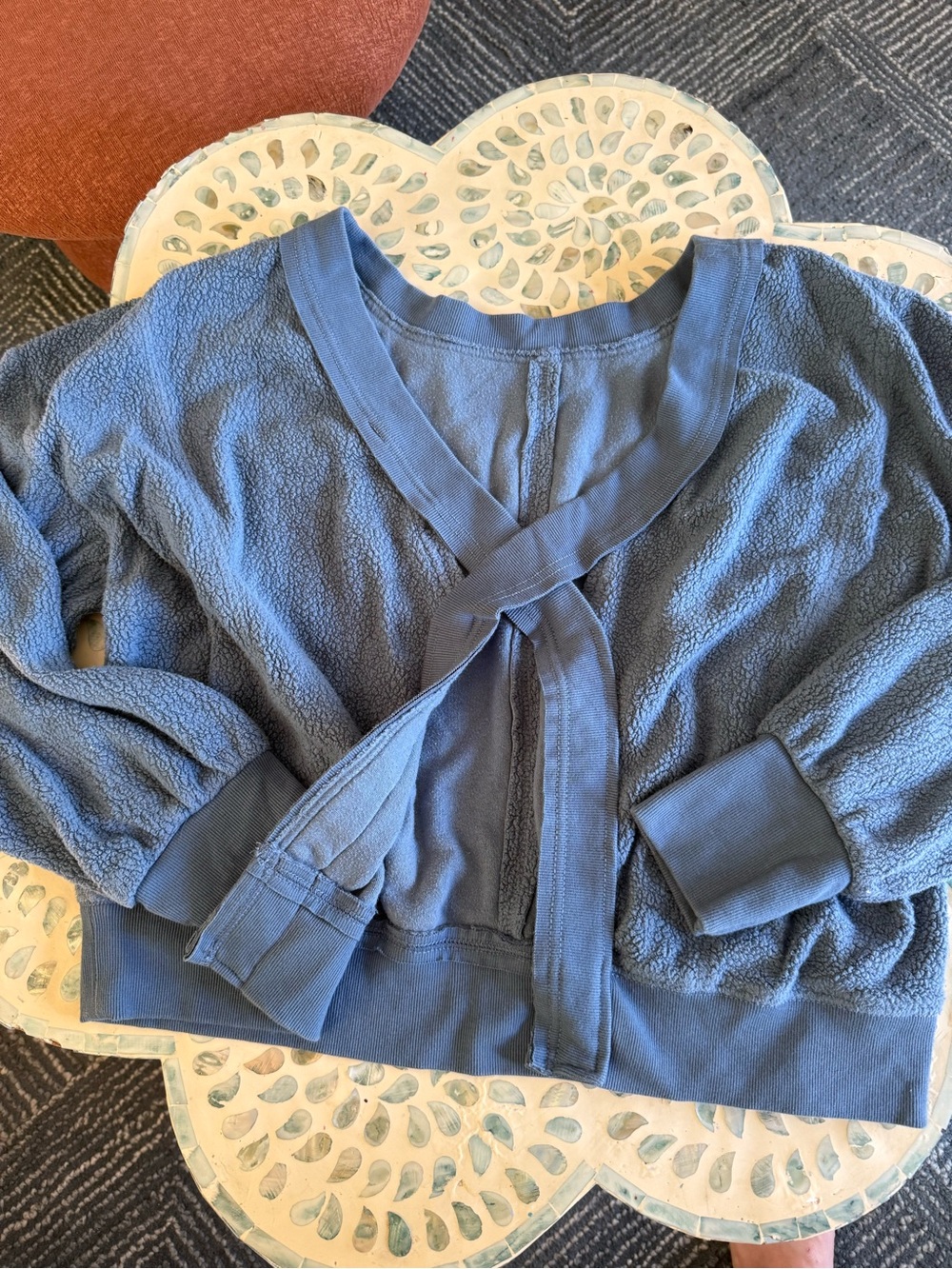 Anthropologie Heathered Slate Blue Pullover Sweatshirt open X back